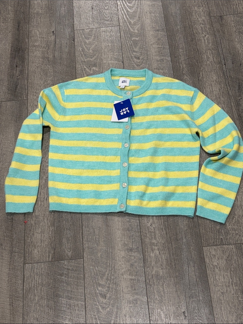 JoyLab Aqua and Yellow Striped Button-Front Cardigan